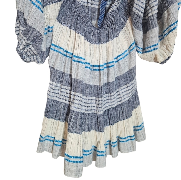 Free People Cozy Striped Mini Dress Indigo Combo Blue/Cream Balloon Sleeve Small - Picture 5 of 12
